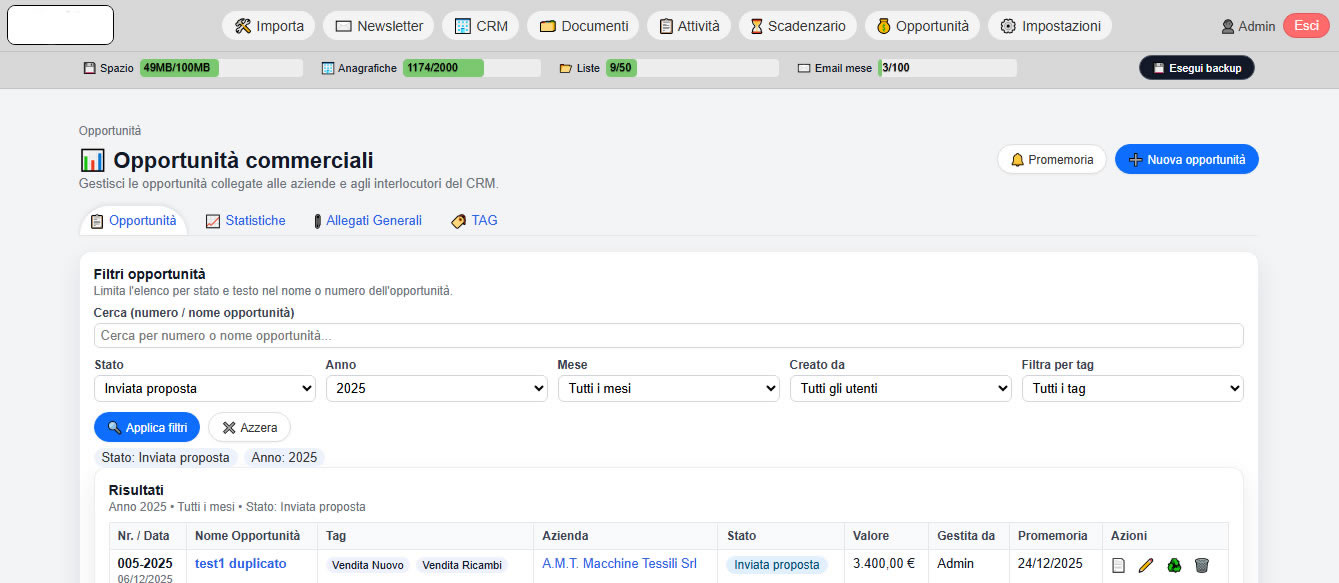 Gestione opportunità e offerte in Mail CRM