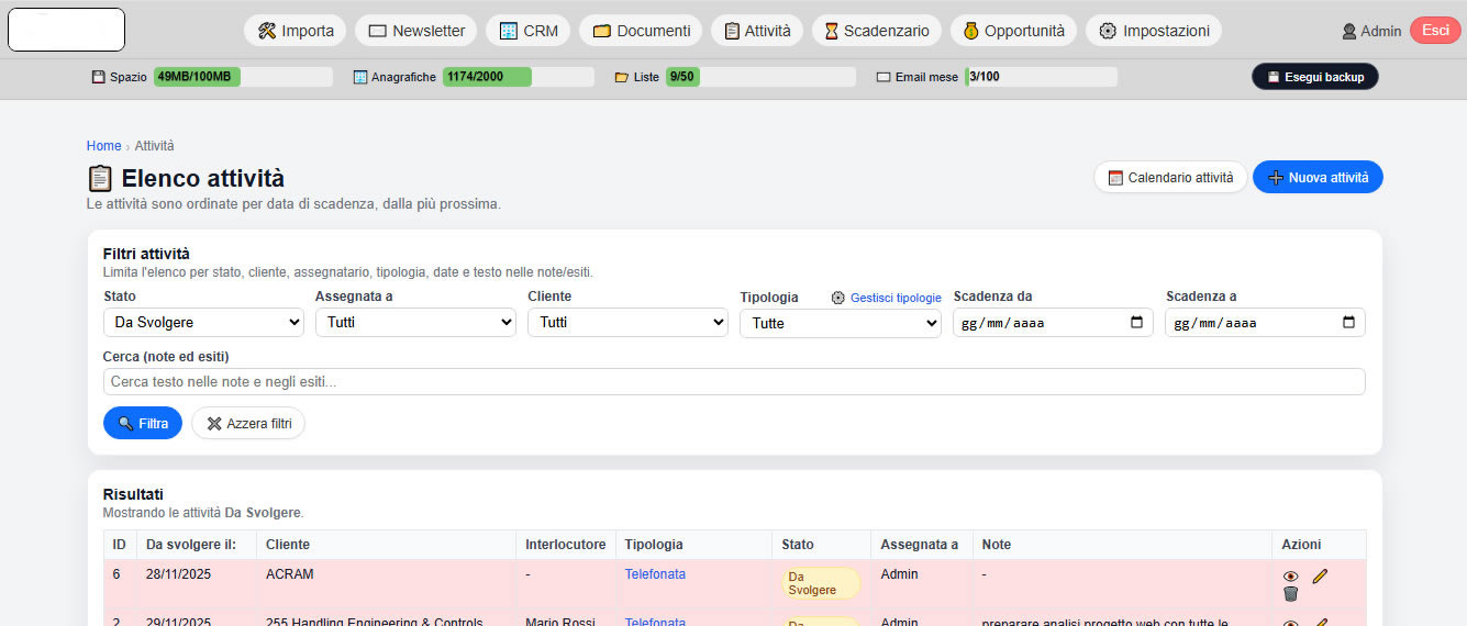 Attività e Reminder collegato al CRM